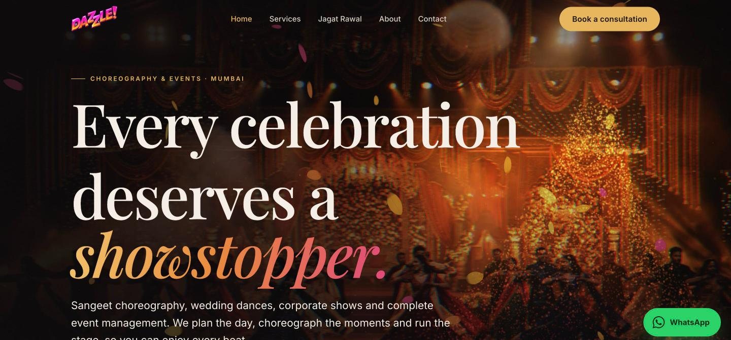 Dazzle Event Management homepage